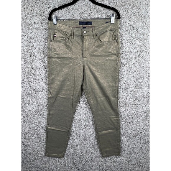 Tommy Hilfiger Pants - Tommy Hilfiger Women Gold Metallic Skinny Pants Size 10 Tribeca Skinny Stretch